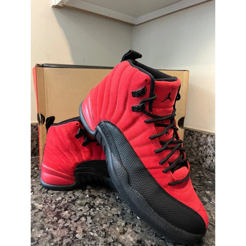 Jordan 12 Retro Reverse Flu Game Varsity Red Black Mens Size 9 CT8013-602